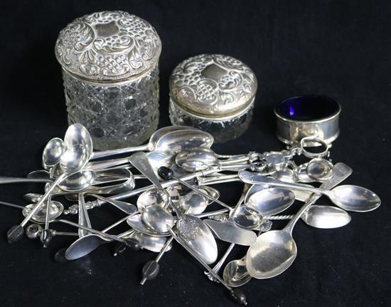 A set of six George III silver teaspoons by Eley & Fearn, a pair of Georgian silver sugar nips, twenty one items of silver flatware